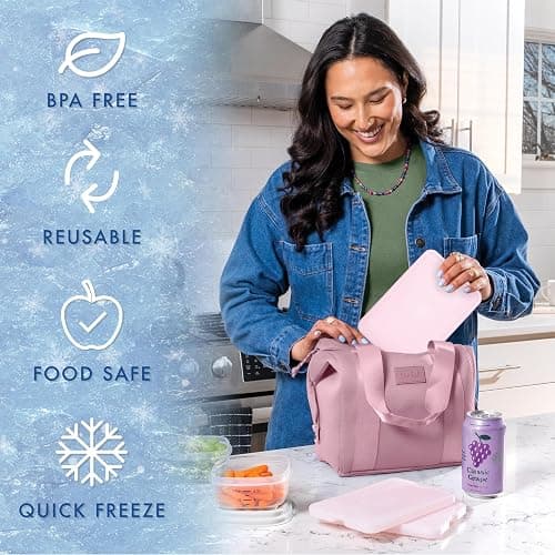 Cool Coolers by Fit & Fresh XL Slim Ice Packs, Quick Freeze Reusable Ice Packs for Lunch Boxes & Coolers, Long-Lasting, Space Saving Cooler Ice Packs, Light Pink, 4Pk thumbnail 5