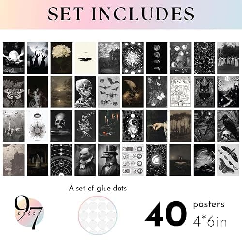 97 Decor Witchy Decor Aesthetic - 40 Pcs Gothic Posters Moody Spooky Home Decors, Gothic Halloween Decorations, Scary Creepy Wall Art Prints, Dark Witchy Wall Collage (4"x6") thumbnail 2