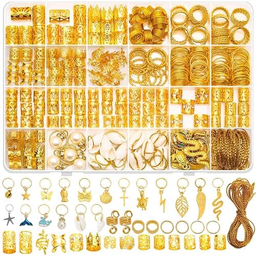Qinzave 285PCS Gold Hair Jewelry for Braids, Gold Dreadlock Hair Accessories with Pendants Charms, Loc Jewelry for Hair Dreadlocks Rings Cuff Clips Charms for Braid Decoration - Image 1