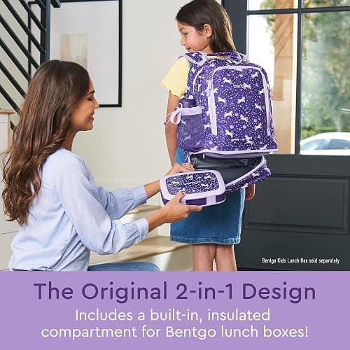 Bentgo Kids 2-in-1 Backpack & Insulated Lunch Bag - Durable 16” Backpack & Lunch Container in Unique Prints for School & Travel - Water Resistant, Padded & Large Compartments (Unicorn) thumbnail 2