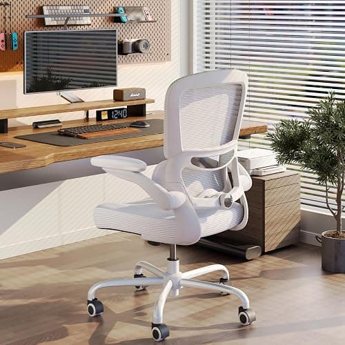 TRALT Ergonomic Office Chair - Desk Chair with Adjustable Lumbar Support Computer Chair - Mesh Comfy Chair with Flip-up Armrests - Gaming Chairs for Adults Home Office (Leather, White) thumbnail 6