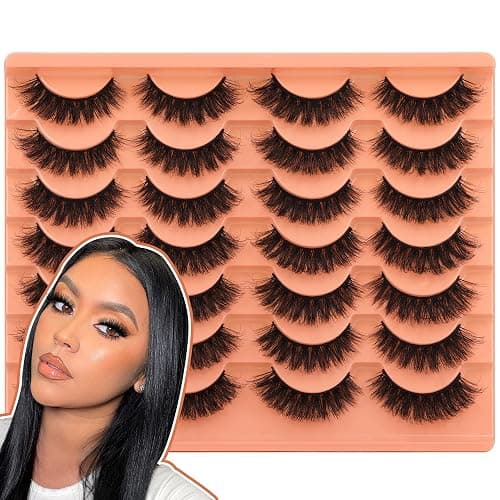 Short Lashes Natural Look False Eyelashes Thick Volume Faux Mink Lashes Pack Wispy Strip Fake Eyelashes Cat Eye Lashes that Look Like Extensions 14 Pairs thumbnail 7