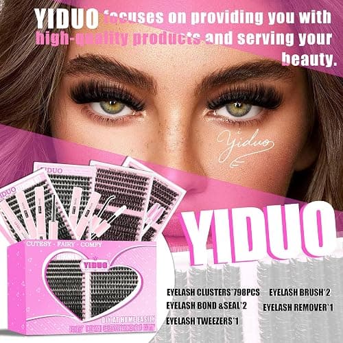 YIDUO 4 Styles Lash Clusters Kit 60D+80D+100D+150D Volume Clusters Lashes Extensions Kit with 2 X Bond and Seal 10-18mm Wispy D Curvature Full Individual Eyelash Extensions Kit DIY at Home Easily thumbnail 2