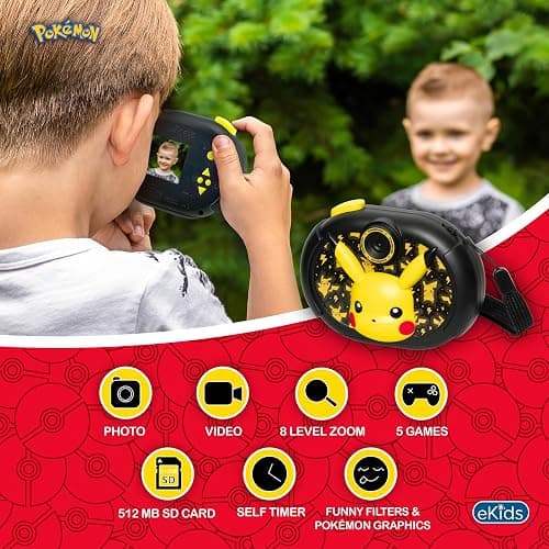 ekids Pokemon Kids Camera with SD Card, Digital Camera for Kids with Video Recording and Built-in Digital Stickers, Great Stocking Stuffers for Kids thumbnail 2