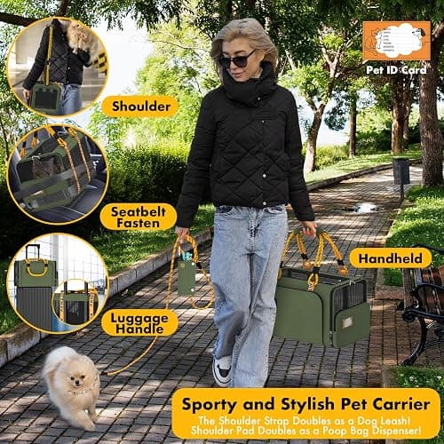 PAWZIDEA Expandable Pet Carrier Airline Approved, 18"×11"×11" Small Dog Carriers, Collapsible Top-Load Cat Carrier for 2 Cats Under Seat, Soft-Sided Puppy & Animal Travel Bag, ID Card, Up to 15lbs thumbnail 5