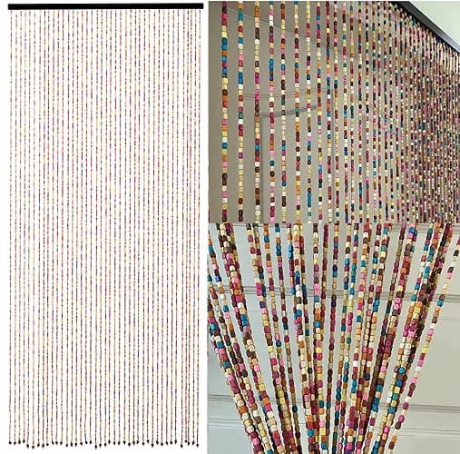 FlavorThings Rainbow Wooden Bead Curtain 36” x 79” – 41 Strands Colorful Boho Doorway Curtain, Bamboo Style Room Divider, Easy Install Hanging Beads for Door, Window & Home Decor(Rainbow) thumbnail 4