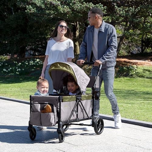 Jeep Sport All-Terrain Stroller Wagon by Delta Children - Includes Canopy, Parent Organizer, Adjustable Handlebar, Snack Tray & Cup Holders, Grey/Olive Green thumbnail 2