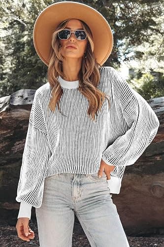 Womens Sweaters Fall 2025 Clothes Oversized Long Sleeve Colorblock Striped Knit Pullover Tops Casual Winter Trendy Outfits thumbnail 2