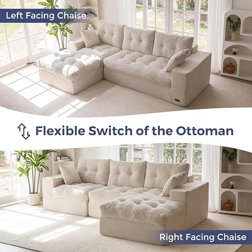 MAXYOYO 104" L Shaped Modular Sectional Sofa with Ottoman, Cloud Boneless Couch with Layered Cushion, Upholstered Sofa in a Box, Flexible Module Combination for Living Room, No Assembly, Beige thumbnail 6