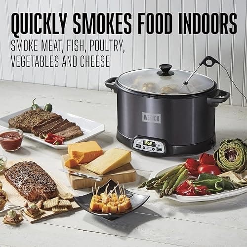 WESTON BRANDS 2-in-1 Indoor Electric Smoker & Programmable Slow Cooker, 6 Quart, With 3-Tier Smoking Rack for Meat, Cheese and More, Dishwasher Safe Crock, Temperature Probe, Black (03-2500-W) thumbnail 3