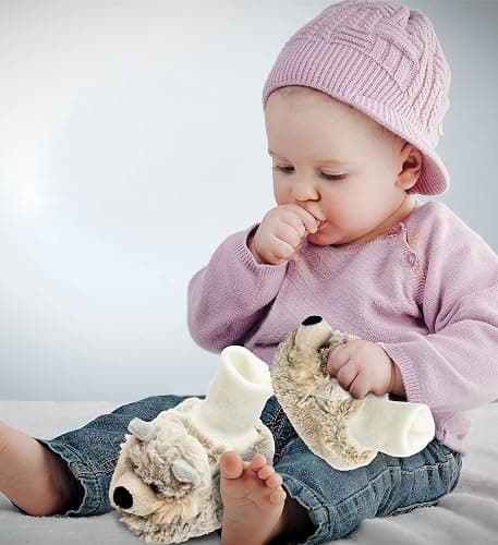 Puzzled DolliBu Gray Wolf Soft Plush Baby Shoes - Soft & Fluffy Wild Life Fleece Unisex Footwear with Stuffed Animal Wolf for Baby Boy or Girl - Fuzzy Indoor Slipper, Winter Foot Warmer - One Size thumbnail 5
