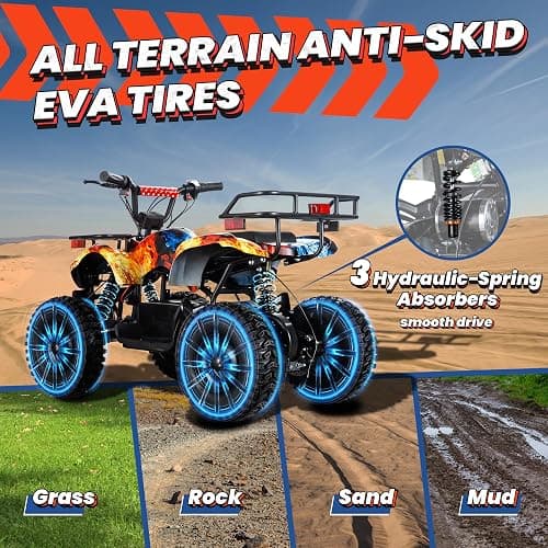 UNYMON 36V Kids ATV XL Four Wheeler w/EVA Tire Ride on Toys for Big Kids 4-Wheeler Dirt Quad Electric ATV with 500W Powerful Motor Off-Road Electric Vehicles, Fire thumbnail 4