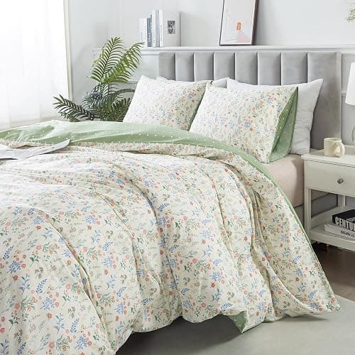 HoneiLife Duvet Dover Queen Size - 100% Cotton Bedlinen Set, Floral Comforter Cover with Zipper Closure & Corner Ties, 3-PC Wildflower Comforter Cover Sets thumbnail 9