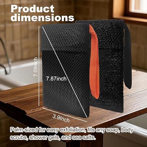 Beiskll 2 Pack Soap Bag Different Roughness Deep and Gentle,Bar Soap Pouch Saver Pocket,Body Scrubber Shower Sponge Loofah,Exfoliating Bath Sponge (Black) thumbnail 2