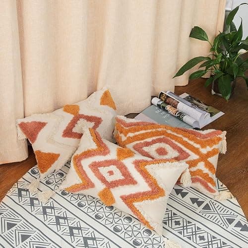 Merrycolor Boho Lumbar Throw Pillow Cover 12x20 inch,Bohemian Tufted Decorative Pillow Covers with Tassels for Couch Sofa Bedroom Living Room thumbnail 6