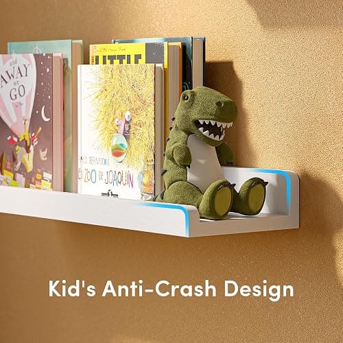 YUFLINX 16’’White Floating Shelves for Wall with Anti-Crash Design Set of 6,Nursery Book Shelves for Room Decor/Storage/Display,Hanging Wall Shelves for Bedroom, Bathroom, Living Room,Kids Room thumbnail 4