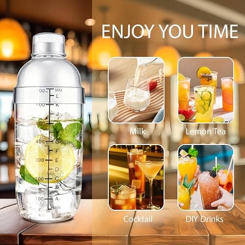 BETTFOR Plastic Cocktail Shaker with Measuring Scale 24oz (700ml), Leak-Proof & Shatter-Resistant Drink Mixer for Bartending, Protein Shakes, Iced Coffee & Milk Tea thumbnail 7
