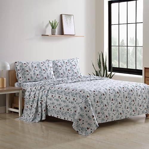 Eddie Bauer - Flannel Sheets Queen Size, Anti-Pilling & Wrinkle Resistant Cotton, Touchably Soft for All-Season Comfort - Bed Sheets with Matching Pillowcases & Fitted Sheet (Tree Farm Light Blue) thumbnail 2