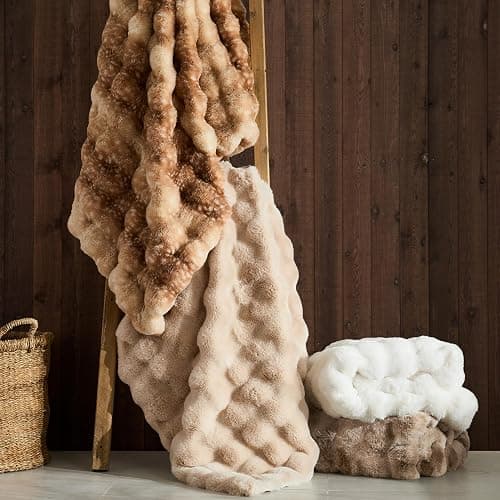 WDCOZY Cheetah Leopard Print Bubble Throw Blanket, Luxury Faux Rabbit Fur Mink Plush Throw for Couch, Sofa and Bed, Soft Fluffy Fuzzy Cozy Blanket for Women, 50x60 inches, Chocolate Brown, 950 GSM thumbnail 7