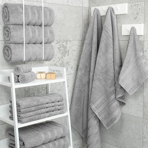 American Soft Linen Luxury 4 Piece Bath Towel Set, 600 GSM 100% Cotton Turkish Bath Towels for Bathroom, 27x54 in Large Bathroom Shower Towels, Light Grey thumbnail 2