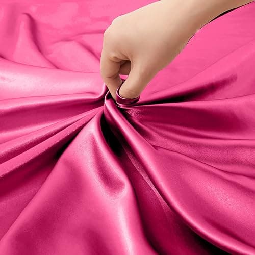 VACVELT 3pcs Hot Pink Satin Sheets Twin Size Bed Set, 15 Inch Deep Pocket Silky Satin Sheet Set, Soft Satin Bedding Set Cooling & Luxury Bed Sheets, 1 Fitted Sheet + 1 Flat Sheet + 1 Pillowcase thumbnail 7