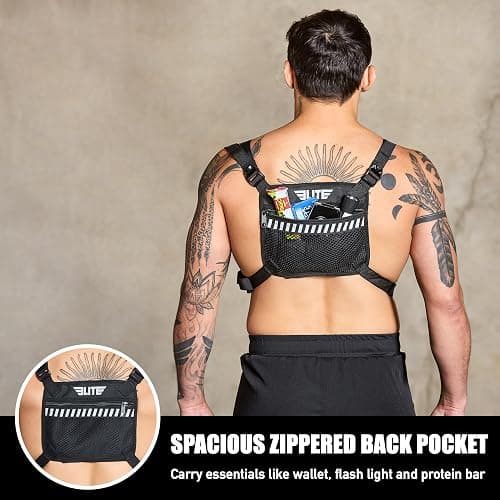 Elite Sports Running Vest w/Phone Holder, Gun Holster for Men/Women, Reflective Lightweight Chest Pack w/Touch Friendly Phone Sleeve, Camera Pocket - Chest Rig for Hiking, Trail, Marathon, Camping thumbnail 3