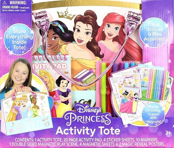 Disney Princess Activity Tote – Ultimate Princess Adventure Bag with Coloring Books, Stickers, Crayons & Games – Travel-Friendly Art Set for Girls Ages 3+ – Great Gift for Creative Play thumbnail 3