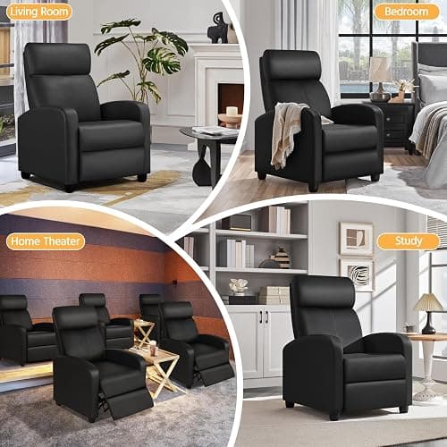 Yaheetech Recliner Chair PU Leather Recliner Sofa Home Theater Seating with Lumbar Support Overstuffed High-Density Sponge Push Back Recliners Armchair for Living Room thumbnail 7