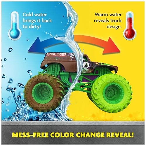 Monster Jam Mud Blasters, Grave Digger and Megalodon Color Changing Trucks 2-Pack, 1:64 Die Cast Vehicle, Kids Toys for Boys and Girls 3 and Up thumbnail 4