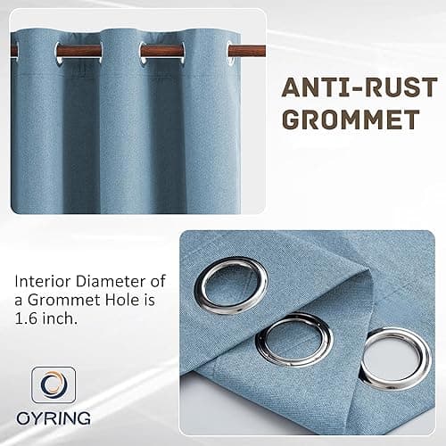 100% Blackout Linen Textured Curtains for Living Room, Bedroom, Light Weight Curtains with Grommets Top, Full Blackout Curtains Privacy Protection, Light Blue, 52" W x 95" L, 2 Panels thumbnail 4