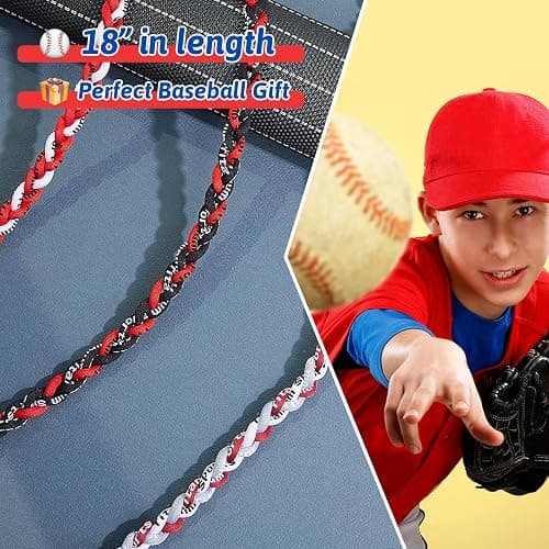 Junkin Baseball Necklaces Three Braided Rope Titanium Necklace for Team Gifts Boys Men Player Softball Fans Sports thumbnail 3
