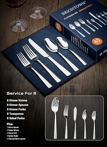 Silverware Set for 8, 45 Piece Stainless Steel Kitchen Utensils Cutlery Set | Gift Package for Wedding Housewarming, Heavy-Duty Steak Knife Fork and Spoon, Dishwasher Safe, Ergonomic Design, Flatware Set thumbnail 8