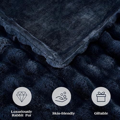 JONIYEAR Soft Fuzzy Bubble Faux Rabbit Fur Throw Blanket for Couch 50" x 60", Reversible Textured Fluffy Warm Thick Blanket for Winter,Luxury Cozy Puffy Shaggy Comfy Furry Blankets for Sofa, Navy Blue thumbnail 7