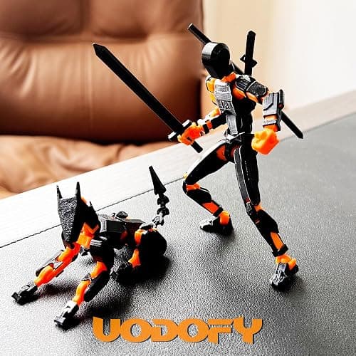 Uodofy (Assembly Completed) T13 3D Action Figure Set,Dummy Robo Titan 13 Action Figures,3D Printed Multi-Jointed Toy (Black + Orange) thumbnail 2