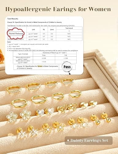 Hypoallergenic Gold Stud Earrings for Women - 14k Gold Plated Surgical Stainless Steel Flat back Earrings Set Small Huggie Hoop Flatback Earring for Sensitive Ears Screw Back Cartilage Piercing Jewelry thumbnail 5