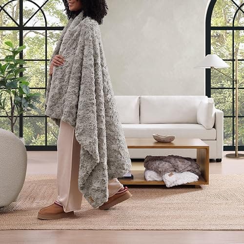 UGG Adalee Faux Fur Throw Blanket Luxury Lightweight Cozy Soft Throw for Couch Bed or Chair Hypoallergenic Machine Washable Double-Sided Fluffy Blanket Home Decor, 50-inch x 70-inch, Seal Grey thumbnail 5
