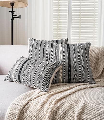 Cethom Boho Throw Pillow Covers 18x18 Inch Set of 2, Farmhouse Decorative Couch Pillow Cases, Black Accent Pillows of Bed, Sofa Bedroom Living Room Home Decor Cushion Cover thumbnail 2
