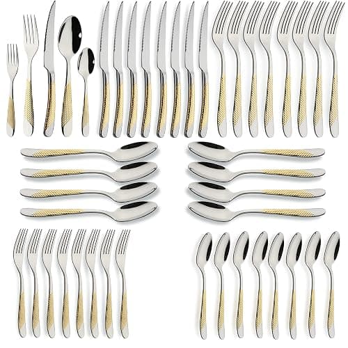 40-Piece Gold Silverware Set Stainless Steel Flatware Set Service for 8 Kitchen Cutlery Utensils Includes Knives Spoons Forks For Home Kitchen Hotel - Image 1
