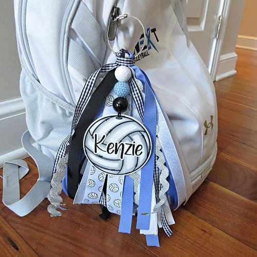 Volleyball Bag Tag Personalized with Name for Girls- Pin Me Backpack Sports Bag Gift – Acrylic Ribbons Beads - You Choose Colors thumbnail 3