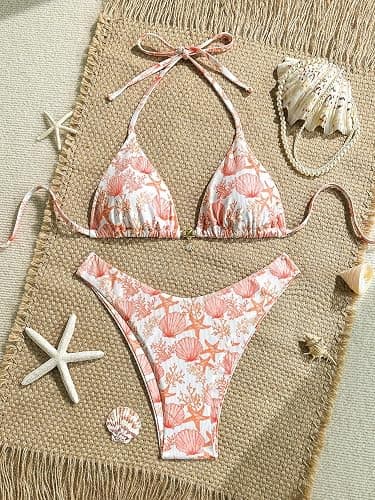 MakeMeChic Women's Polka Dots Triangle Thong Bikini Sets Floral Cute Bathing Suit Swimsuits thumbnail 2