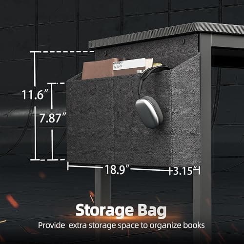 TIQLAB Gaming Desk 47 inch with Power Outlet and LED Light, Computer Desk with Reversible Shelves and Storage Drawer, Small PC Desk for Home Office Table with Bag, Carbon Fiber Black thumbnail 8