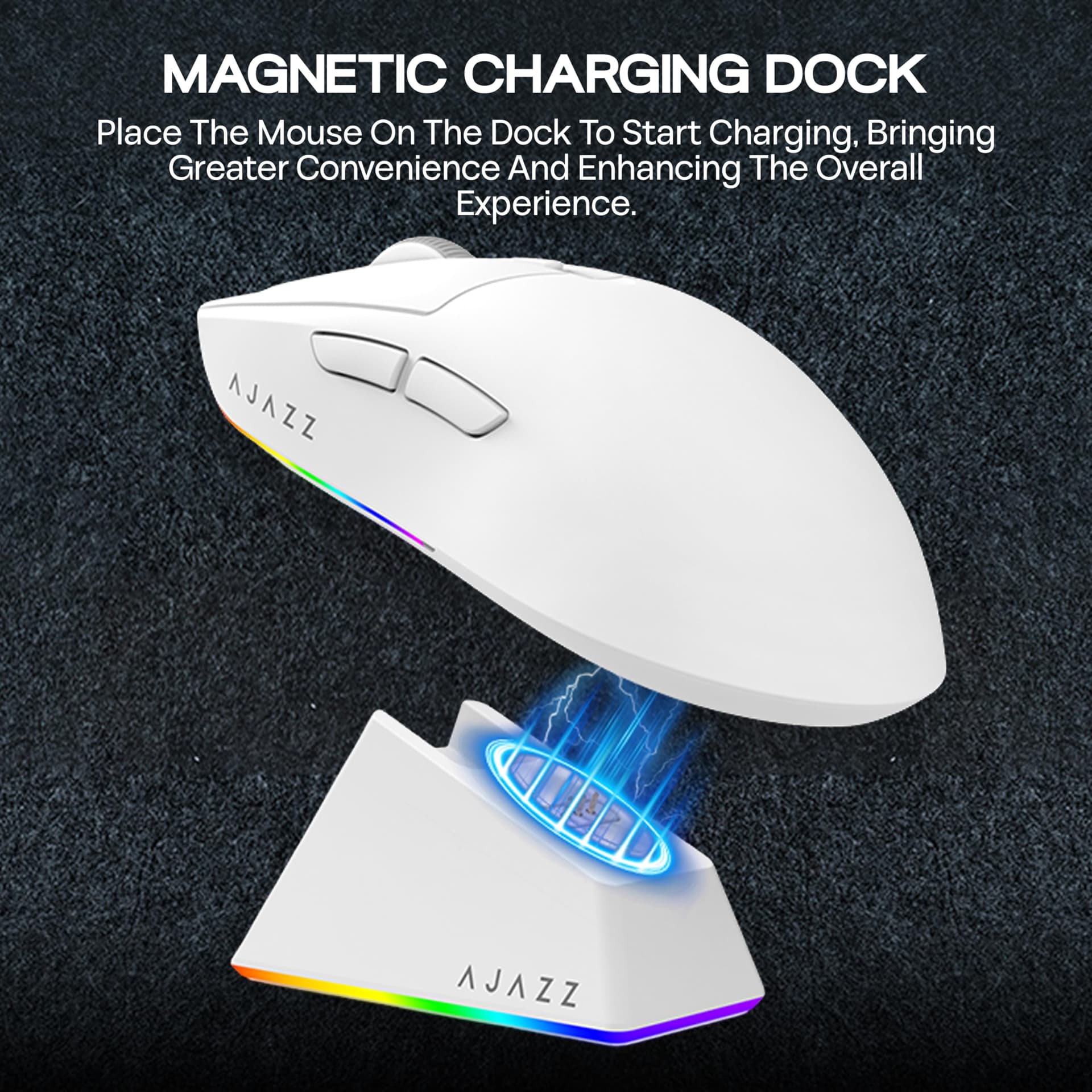 MechLands AJAZZ AJ139 V2 MC Gaming Mouse with Charging Base, Adjustable 12,000 DPI, PAW3311 Sensor, 3 Modes Wireless Mouse, 500mAh Battery, 1000 Polling Rate, 66g Lightweight, Win/Mac (White) thumbnail 4