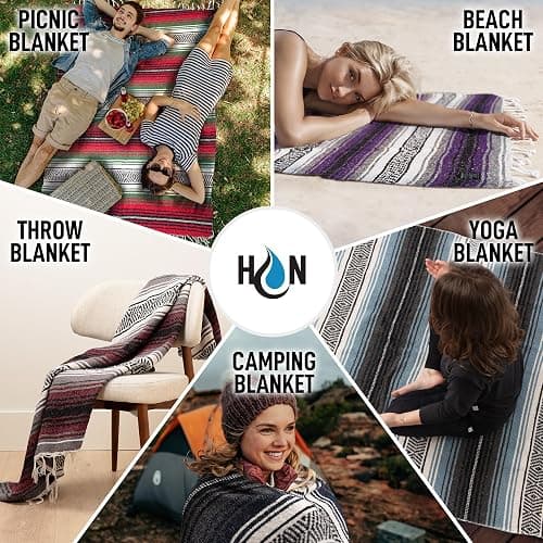 Hydration Nation Authentic Extra Large Mexican Blanket (70"x50") - Handwoven Yoga, Serape- Artisanal Falsa, Beach, Camping, Picnic, Outdoor - Twilight thumbnail 4