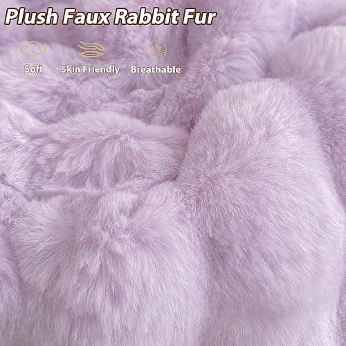 LIFEREVO Fluffy Faux Rabbit Fur Bean Bag Cover (No Filler), Big Fuzzy Stuffed Animal Storage Bubble Waffle Bean Bag Chair for Plush Toys, Comfy Shaggy Furry Beanbag Cover Kids Girls Adults, Lavender thumbnail 7