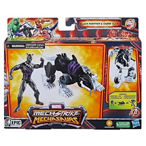 Marvel Mech Strike Mechasaurs, 4-Inch Black Panther with Sabre Claw Action Figures, Super Hero Toys for Kids Ages 4 and Up thumbnail 2