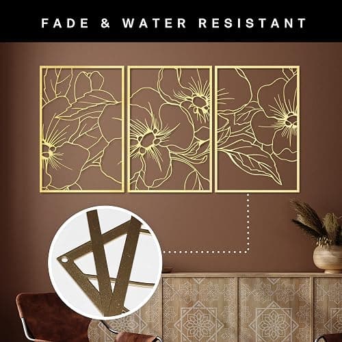 Vivegate Gold Minimalist Floral Single Line Metal Wall Art Decor - 18"X12" 3 Packs Gold Floral Abstract Minimalist Lines Wall signs for Hanging home wall decor thumbnail 6