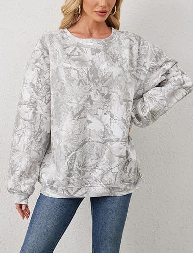 MSBESYOR Camo Sweatshirt for Women Mens Oversized Fleece Camouflage Maple Leaf Crewnecks Pullover Tops Hunting Hoodies thumbnail 5