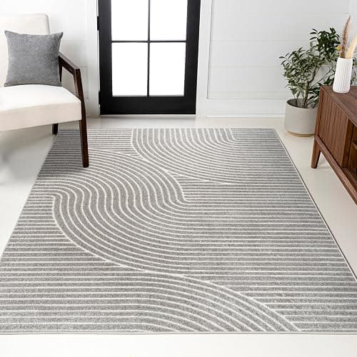 JONATHAN Y Hallie High-Low Curve Gray/Ivory Indoor/Outdoor Area Rug, 10x13, Minimalist, Pet Friendly, Non-Shedding, Stain Resistant, Hose-Washable for Backyard, Patio, Porch (SCN100A-13) thumbnail 4