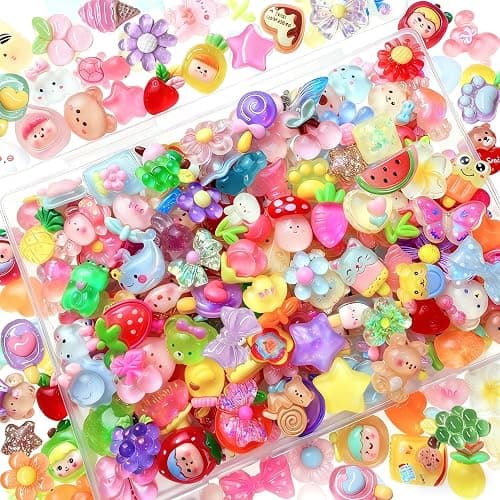 120PCS Mixed Colors Slime Charms Cute Flatback Random Resin Charms Bulk, Slime Accessories Embellishments for Phone Junk Cases, Scrapbooking, Hair Clips & DIY Craft Decoration(Mixed Colors) - Image 1