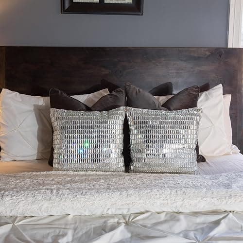 Fifth Avenue Pillow, Velvet Backing, Glass Stones, Dramatic, Feather Insert, for Sophisticated Luxury Home Decor, Silver, 16", Sold Individually thumbnail 6